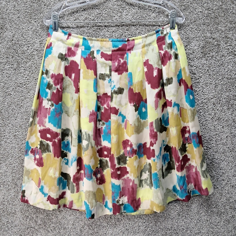 Relativity Womens 8P Abstract Brushstroke Pleated A-Line Skirt Multicolor Petite